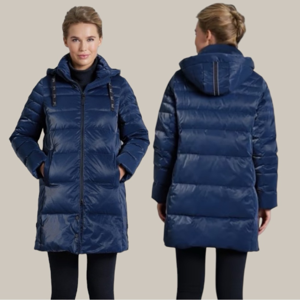 Junge Navy Down Puffer Coat Hooded Long Winter Jacket Size 6